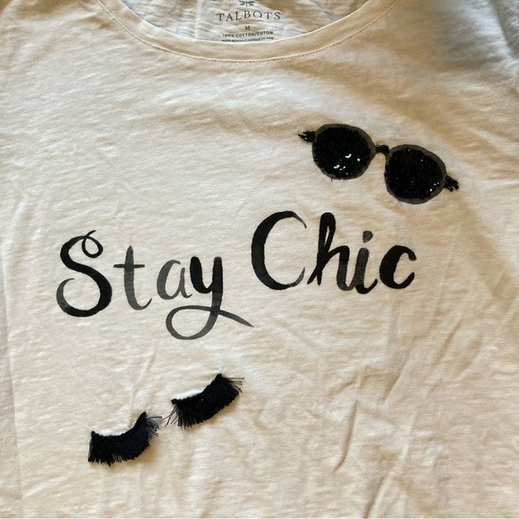 Talbots Off-White Stay Chic Tee with Sequined Sunglasses & Embroidered Eyelashes - Picture 6 of 8